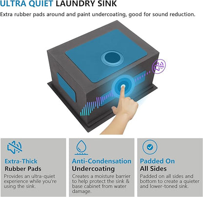 21"x19" Undermount Laundry Utility Sink Workstation – 16 Gauge 304 Stainless Steel, 13 Inch Deep Single Bowl Under Counter Sink Basin for Laundry Room, RV or Utility Use