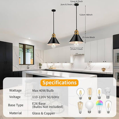 Modern Pendant Light for Kitchen Island, 9.06" Matte Black with Leather Strap Accents, Industrial Hanging Ceiling Lamp with Gold Finish, Adjustable Height for Dining Room Bar Sink, E26 Base