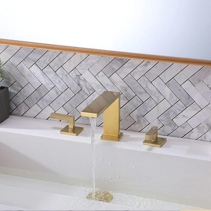 VCCUCINE 8 Inch Gold Bathroom Faucet, Modern Commercial 2 Handle 3 Holes Brushed Gold Widespread Bathroom Brass Lavatory Vanity Sink Faucet with Water Supply Lines