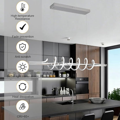 Modern LED Chandelier Lighting Fixture,Dimmable Led Pendant Light with Remote,Contemporary Living Dining Room Kitchen Island Modern Chandelier Minimalist Wave Design 3000K-6500K Freely Adjustable