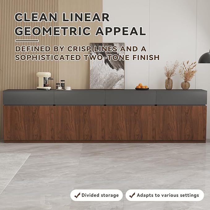 126"Buffet Cabinet with Drawer & Door, Console Table, Set of 4 Modular Stackable Sideboard Coffee Bar Cabinet with Adjustable Shelves, Matte Gray Walnut Storage Accent Credenza for Living Room