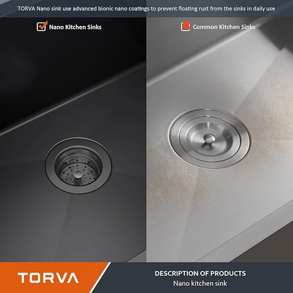 TORVA 14 x 14 Inch Gloss Black Undermount Kitchen Sink, PVD Coated Gunmetal Bar Sink，16 Gauge T-304 Stainless Steel Single Bowl Wet Bar or Prep Sinks with Zero-Radius Corners, Dark Grey