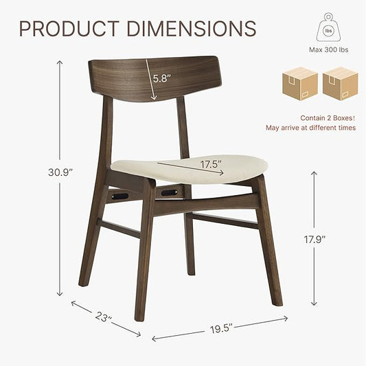 KISLOT Wooden Dining Chairs Set of 4, Upholstered Modern Dining Room Chairs, Mid Century Oak Kitchen Chairs with Curved Wood Backrest for Kitchen, Restaurant, Farmhouse (Cream Fabric & Walnut Color)