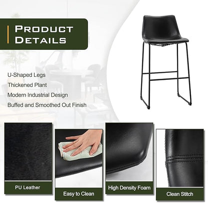 NicBex Retro Bar Stools Crazy-Horse Leather with Metal Legs Barstools, Lounge Kitchen Island Bar Stools, Set of 2, (Black Color) (A-GE17022-USSU014)