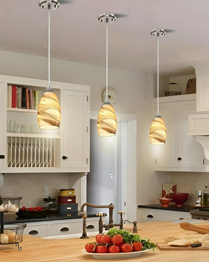 karyfine Mini Pendant Lights Kitchen Island Light Brown Glass Lamp Shade Hand Blown Glass Pendant Light with Brush Nickel Finish Adjustable Cord for Kitchen Over Sink, Dining Room (Light Brown-1P)