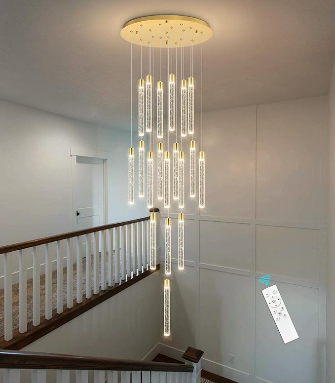 19-Light Long Large Modern Led Crystal Chandeliers Modern Spiral Chandeliers High Ceilings Chandelier for Staircase Foyer Gold