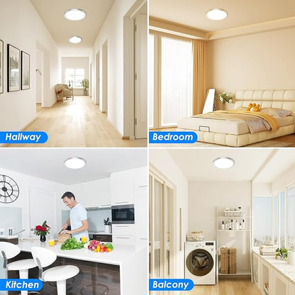 Peasur 12 Inch LED Ceiling Light Brushed Nickel, 24W Slim Flush Mount Ceiling Light 3000K/4000K/6500K Adjustable, Modern Round Ceiling Lighting for Bedroom, Living Room, Kitchen