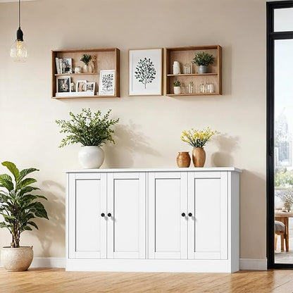 holzart White Buffet Cabinet with Storage, 49" Modern Kitchen Sideboard with 4 Doors & Adjustable Shelves, Wood Coffee Bar Cabinet Console Table for Dining Room, Living Room, Entryway