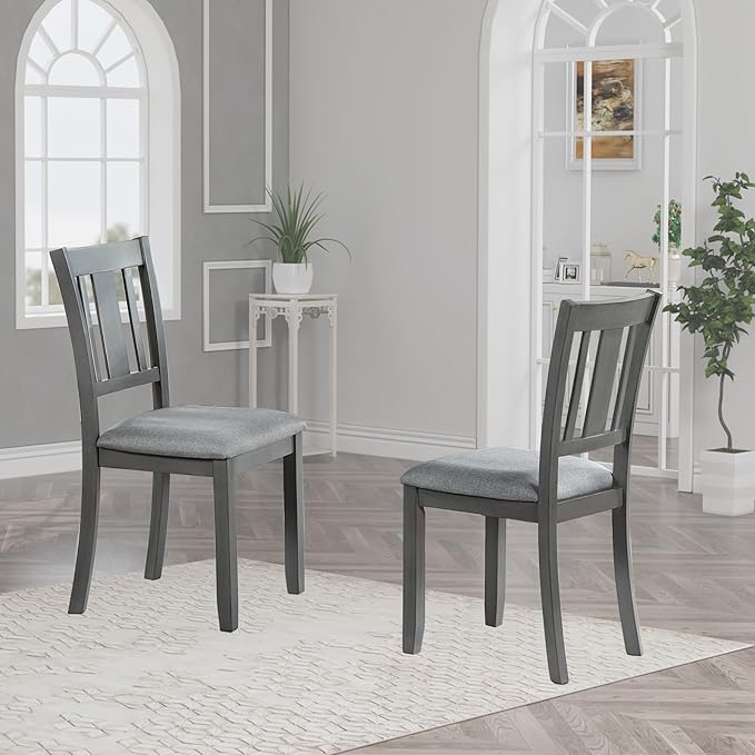 Ball & Cast Wooden Dining Chairs Set of 4, Elegant Wood Kitchen-Chairs with Padded Seat, 4 Pack Dining Room Chair-Seating Modern Side Chairs for Dining Room & Living Room, Solid Gray