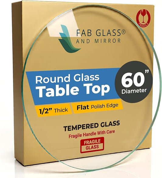 Round Clear Tempered Glass Table Top 60 Inch with 1/2 Inch Thick Flat Polished Edge Ideal for Tables Desks Workspaces and Outdoor Furniture by Fab Glass and Mirror