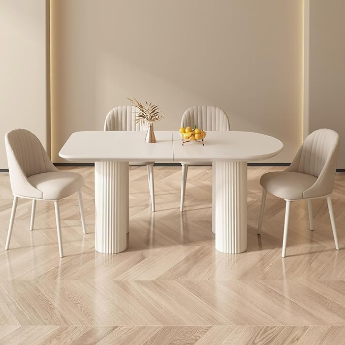 Guyii 55.11" Dining Table Set with 4 Chairs, Modern Kitchen Table Set, Indoor Dining Table for Kitchen, Bar, Living Room, Breakfast Nook, Small Space, White
