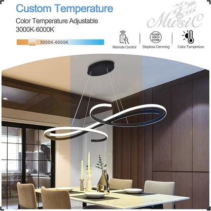 Kitchen Island Lighting, 3-Color LED Dining Room Light Fixture, 47.24" Adjustable Height Led Pendant Lighting for Kitchen Island, Black Chandeliers for Dining Room