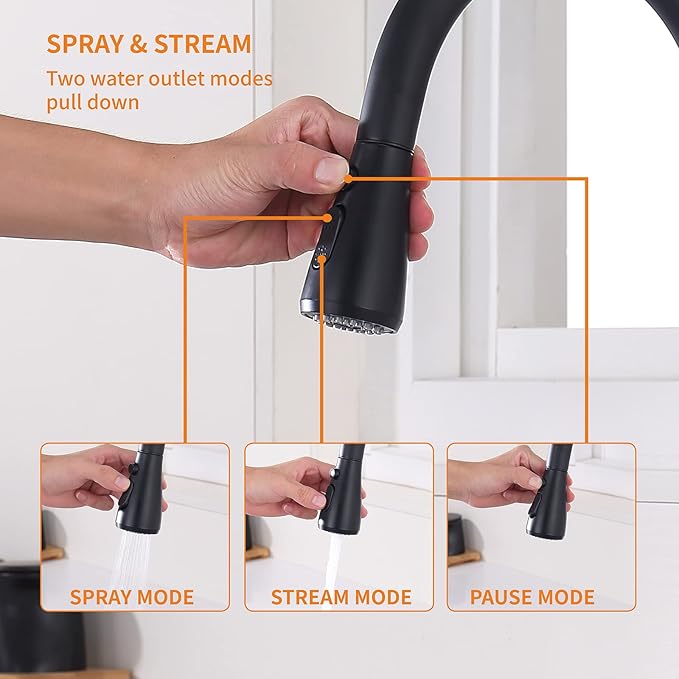 Keer Touchless Kitchen Faucet with Pull Down Sprayer, Motion Sensor Kitchen Faucet with Kitchen Soap Dispenser, Single Kitchen Faucet Pull Out Faucet,Matte Black