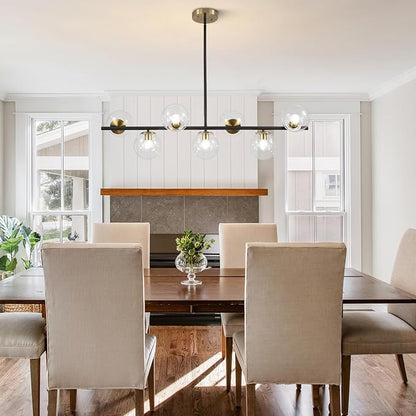 KCO Lighting Black and Brass Chandelier Light Fixture 7 Light Clear Glass Bubble Chandelier Modern Large Globe Sputnik Chandeliers Farmhouse Gold Linear Kitchen Pendant Lighting