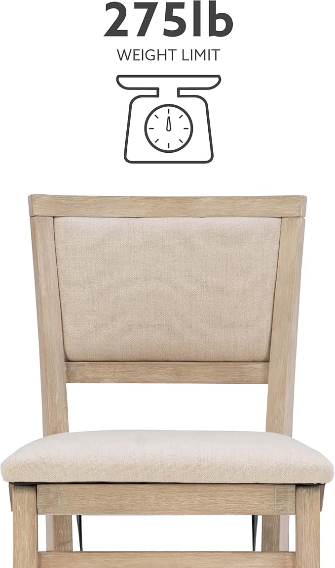 Linon Keira Natural Rustic Wooden Folding 25 Inch Seat Height Counter Stool with Beige Upholstered Seat and Back