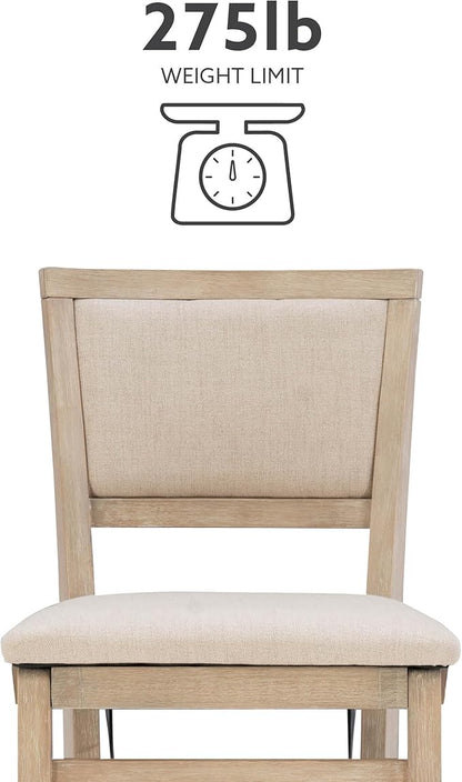 Linon Keira Natural Rustic Wooden Folding 25 Inch Seat Height Counter Stool with Beige Upholstered Seat and Back