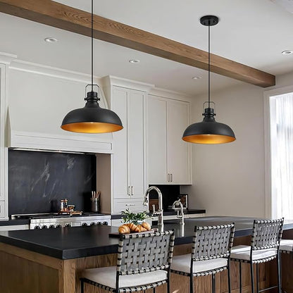 Black Farmhouse Pendant Lights 16 Inch Matte Pendant Lighting for Kitchen Island Industrial Adjustable Height Vintage Dome Hanging Light Fixtures for Barn, Dining Room 1 Pack