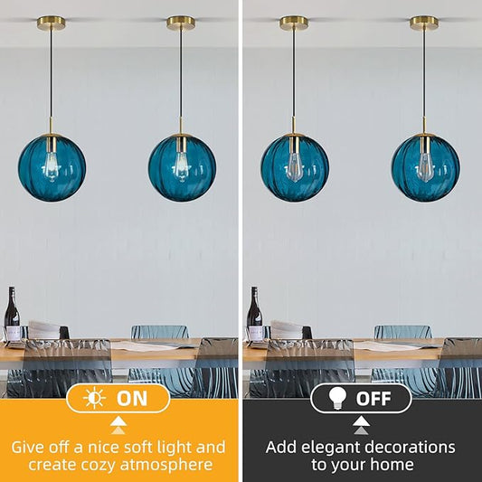 Modern Blue Glass Pendant Light, Kitchen Island Lighting 3-Pack Globe Pendant Light Fixtures Century Kitchen Island Pendant Lighting for Bedroom Living Dining Room Light Fixture (Without Bulb)