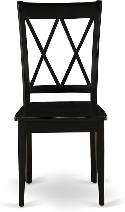 East West Furniture CLC-BLK-W Clarksville Dining Chairs - Double Cross Back Wooden Seat Chairs, Set of 2, Black