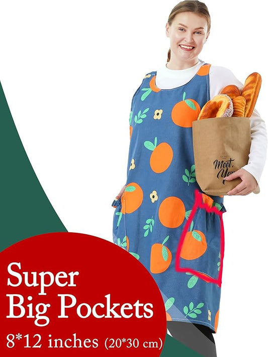 Big Plus Size Aprons for Women with Pockets Cotton Linen Baking Kitchen Cooking