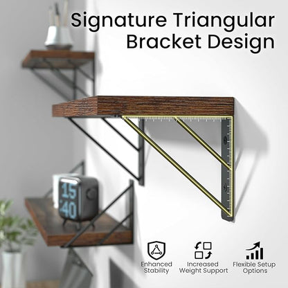 BAYKA 23-in Floating Wall Shelves, Rustic Wood Wall Shelves for Bedroom, Bathroom, Kitchen & Living Room, Display Shelf for Books, Plants & Decor (Rustic Brown)