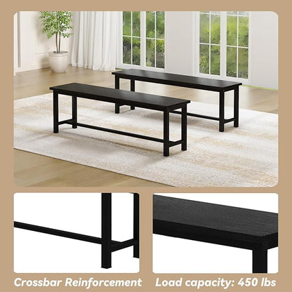 Recaceik Dining Table Set for 4 Kitchen Dining Room Set with 2 Dinner Benches, Farmhouse Breakfast Table for Apartment Small Space, Easy Assembly