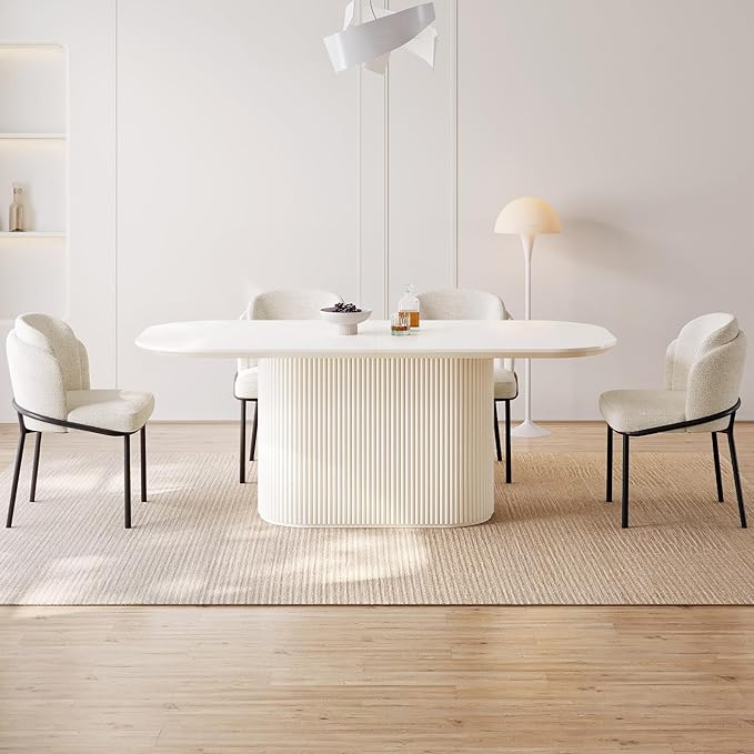 70" Oval Modern Dining Table Set for 4, Dining Room Table with 4 Chairs for Kitchen, Living Room, 5 Piece Kitchen Table 4 Seaters Dinner Table Set, Cream White