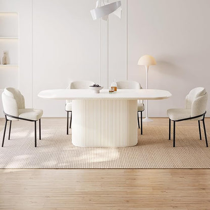 70" Oval Modern Dining Table Set for 4, Dining Room Table with 4 Chairs for Kitchen, Living Room, 5 Piece Kitchen Table 4 Seaters Dinner Table Set, Cream White