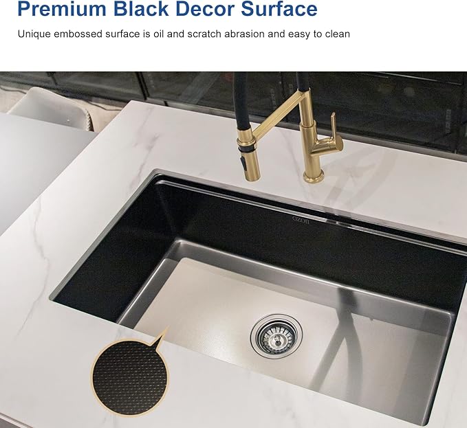 Black Sink, 304 Stainless Steel Single Bowl Undermount 30×18 Inch Workstation Kitchen Sink with Sink Grid and Cutting Board