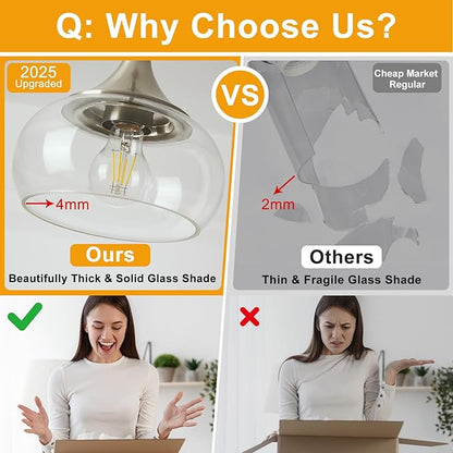 Modern Pendant Lights for Kitchen Island, Brushed Nickel Pendant Light Fixtures with 8.5" Clear Glass Shade, Industrial Hanging Pendant Lights Fixture for Kitchen Island Dining Room Entryway 1 Pack