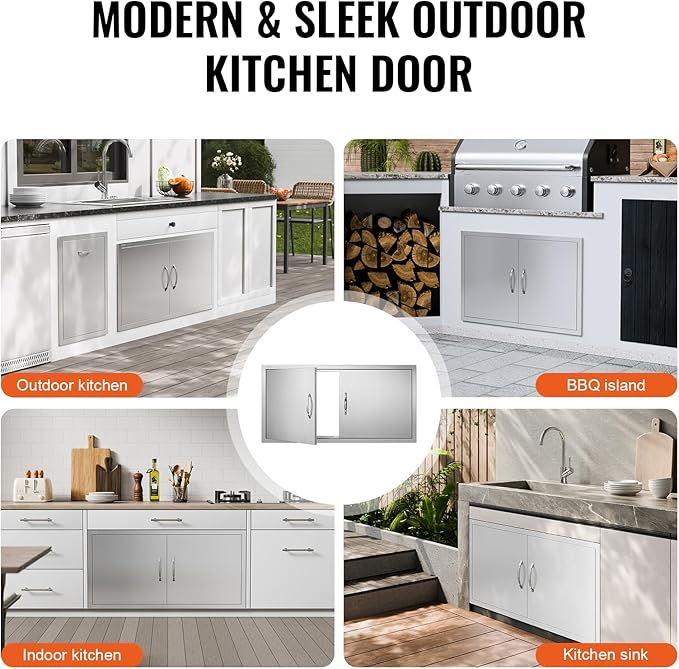 VEVOR BBQ Access Door, 42W x 21H Inch Double Outdoor Stainless Steel Flush Mount Door with Handles, for BBQ Island, Grilling Station, Outside Cabinet