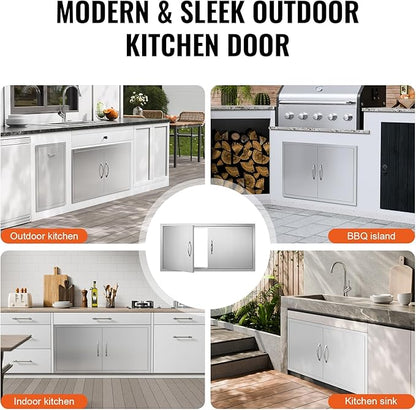VEVOR BBQ Access Door, 42W x 21H Inch Double Outdoor Stainless Steel Flush Mount Door with Handles, for BBQ Island, Grilling Station, Outside Cabinet
