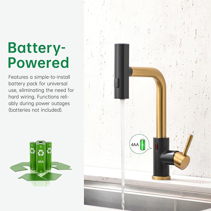 CENOSA Touchless Kitchen Faucet Motion Sensor Hands Free Single Handle Kitchen Sink Faucet with Pull Down Sprayer Black and Gold