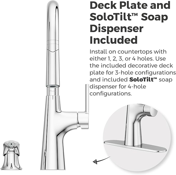 Pfister Tasso Kitchen Faucet with Pull Down Sprayer and Soap Dispenser, Single Handle, High Arc, NSF Certified, Polished Chrome Finish, F5297TSOC