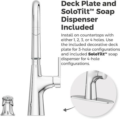Pfister Tasso Kitchen Faucet with Pull Down Sprayer and Soap Dispenser, Single Handle, High Arc, NSF Certified, Polished Chrome Finish, F5297TSOC