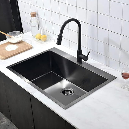 Comllen 28x18 inch Stainless Steel Black Drop In Kitchen Sink,28 Inch Topmount Sinks,16 Gauge 9 Inch Deep Single T304 Single Bowl Kitchen Sink With Strainer