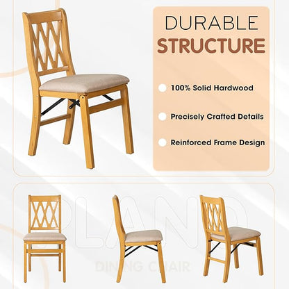 East West Furniture - PNC-OAK-03, A Solid Wood Plano Folding Dining Room Chairs with PU Leather Seat, 3-X Back Design, No Assembly Required, Set of 2, Oak Wood Finish