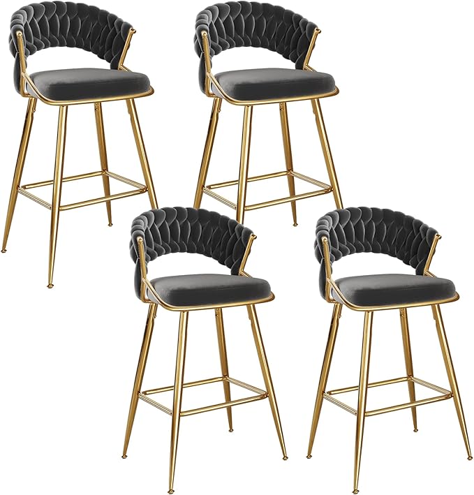 25.2" Velvet Counter Stool with Gold Accents, Ergonomic Plush Seat for Kitchen Island Bar