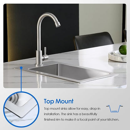 ROVOGO 10"x18"x6" Bar Sink Drop in, Small Kitchen Sink Single Bowl 304 Stainlesss Steel, Wet Bar Prep Sink with 1 Faucet Hole and Drain Assembly, Top Mount, Brushed