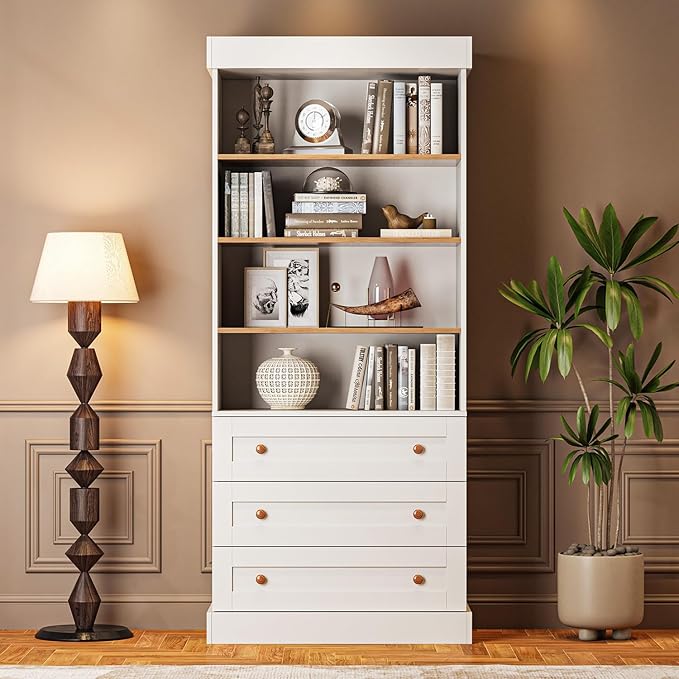ivaniti 71" Tall Farmhouse Kitchen Pantry, Large Storage Cabinet with Adjustable Shelves, 3 Drawer, Wood Versatile Hutch Cabinet for Dining Room, Living Room, White 4 PCS