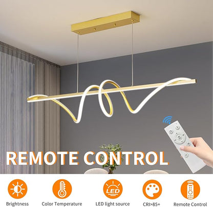 Modern LED Gold Pendant Light, 47IN Ceiling Chandelier Fixtures Dimmable with Remote Control 3000k-6500K Adjustable Color Temperature, Aluminum Island Lighting Lamp for Dining Room, Living Room