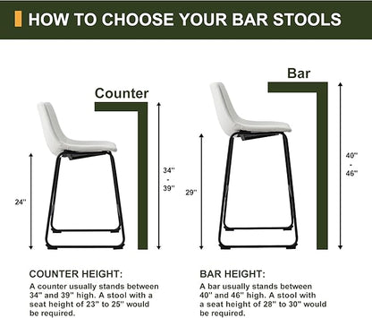 NicBex Retro Bar Stools Crazy-Horse Leather with Metal Legs Barstools, Lounge Kitchen Island Counter Stools, Set of 2, (White Color) (A-GE17020-USSU014)