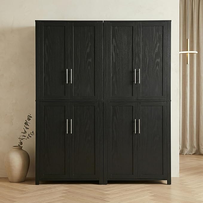 Casaphoria Kitchen Pantry Cabinet, 67" Tall Freestanding Kitchen Cabinet with 4 Adjustable Shelves, 56" W Storage Cabinet for Kitchen Pantry Organization (Black, Double)
