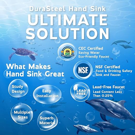 DuraSteel Commercial Hand Wash Sink - NSF Commercial Hand Sink Faucet Included 12x10 Basin - Restaurant Wall Mount Stainless Steel Kitchen Handwashing Sinks Station - Mounted Handwash Sinks, Washing