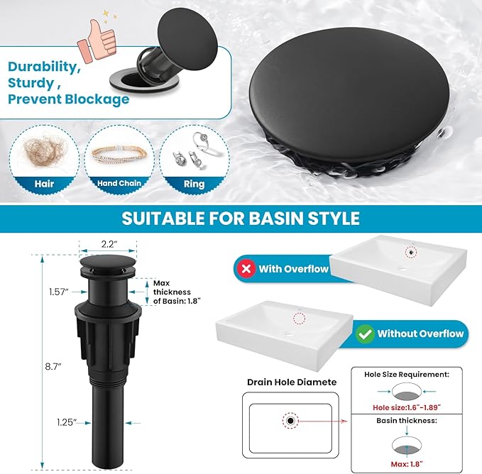 gotonovo Vessel Sink Faucet 360° Swivel Spout Single Handle Tall Bathroom Faucet 1 Hole Farmhouse Lavatory Washbasin Mixer Tap Matching Supply Hoses, with Pop Up Drain, Matte Black