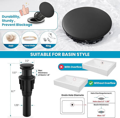gotonovo Vessel Sink Faucet 360° Swivel Spout Single Handle Tall Bathroom Faucet 1 Hole Farmhouse Lavatory Washbasin Mixer Tap Matching Supply Hoses, with Pop Up Drain, Matte Black