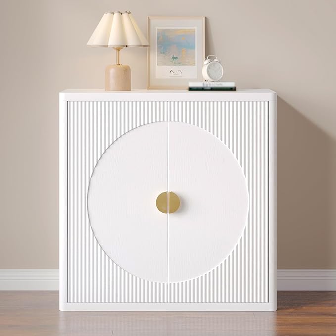 Modern Kitchen Sideboard with Storage, 31.5" Buffet Cabinet with 3 Adjustable Shelves and 2 Doors for Dining Room, Living Room, Hallway & Coffee Bar (White)
