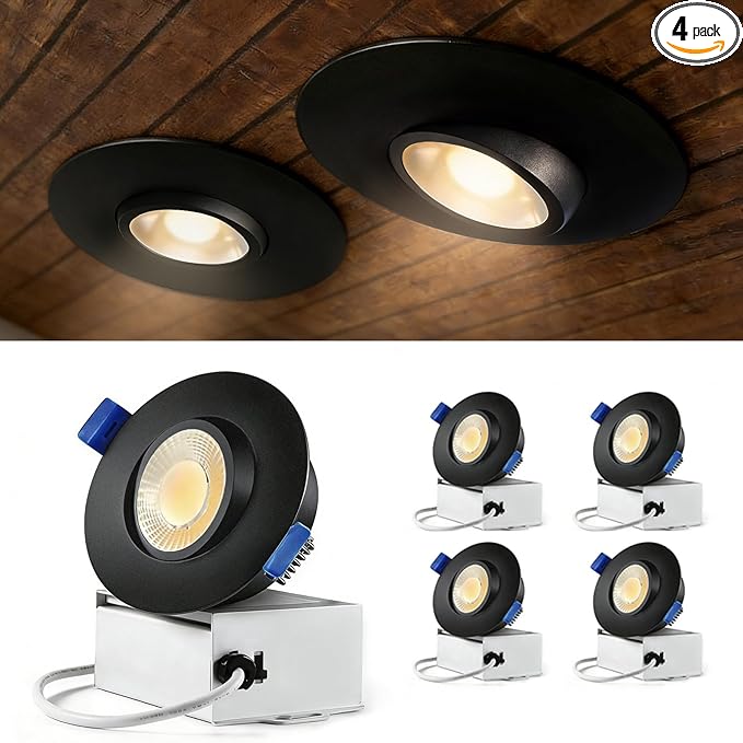Sublimation Black 4 Packs 3 Inch led recessed Light 10w,3 Colors Adjustable 3000K/4000K/5000K,Waterproof recessed Lights for Shower,Suitable for Bathroom,Parlor,Bedroom,Kitchen,Balcony