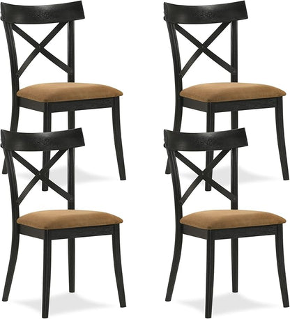 JUSTONE Cross Back Dining Chairs Set of 4, Modern Kitchen Chairs with Hillary Brown Leather Upholstery & Walnut Black Finish, Side Chairs for Dining Room, Kitchen Island, Breakfast Nook