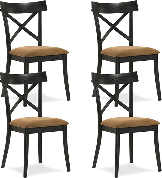 JUSTONE Cross Back Dining Chairs Set of 4, Modern Kitchen Chairs with Hillary Brown Leather Upholstery & Walnut Black Finish, Side Chairs for Dining Room, Kitchen Island, Breakfast Nook